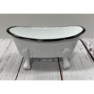White Bathtub Enamelware Soap or Scrubby Sponge Holder 5.5 Inches Farmhouse